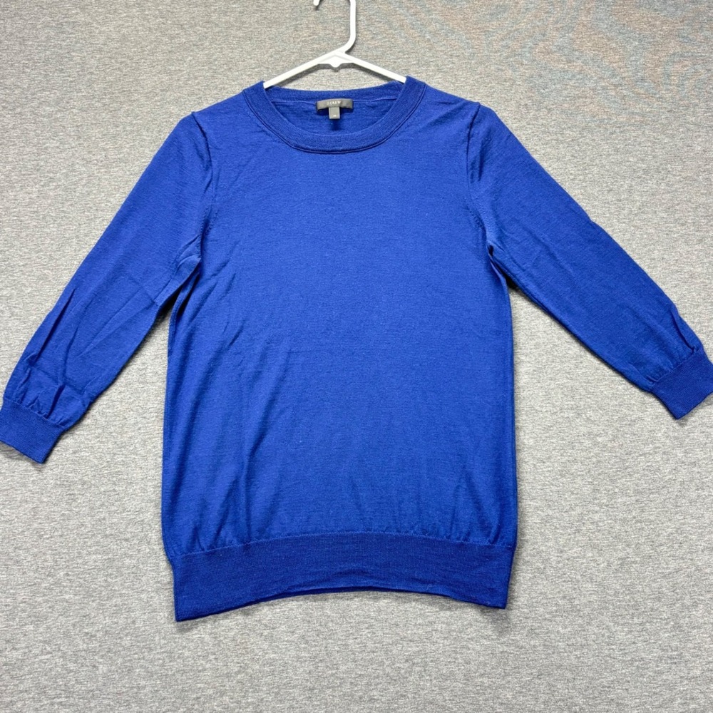 J.CREW Sweater Womens M Merino Wool Crewneck 3/4 Sleeve Lightweight Royal Blue